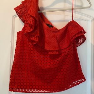 Ruffle eyelet one shoulder top